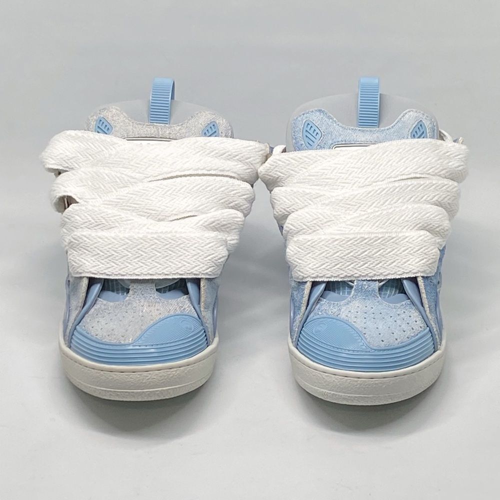 Lanvin Unisex Curb Denim-Effect Leather Sneakers size 40 - Picture 2 of 11